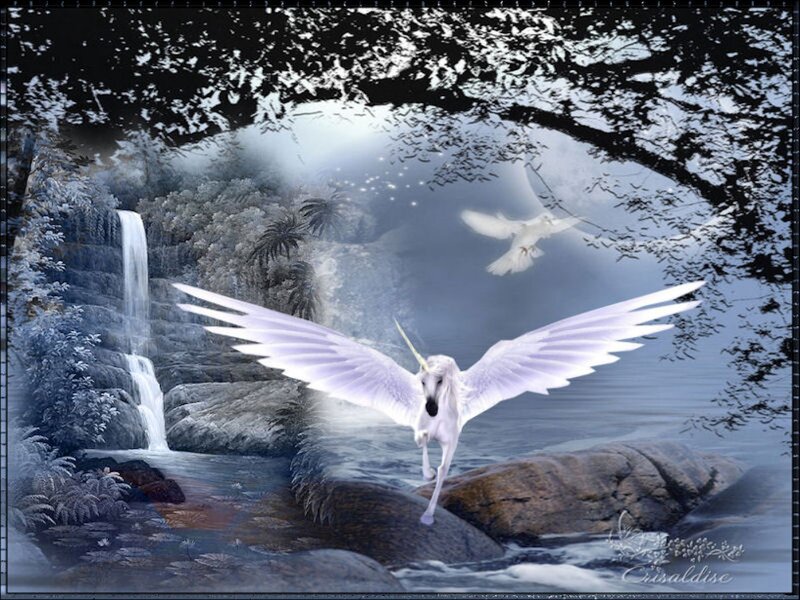 White Winged Unicorn — Serene, Night, Digital Art
