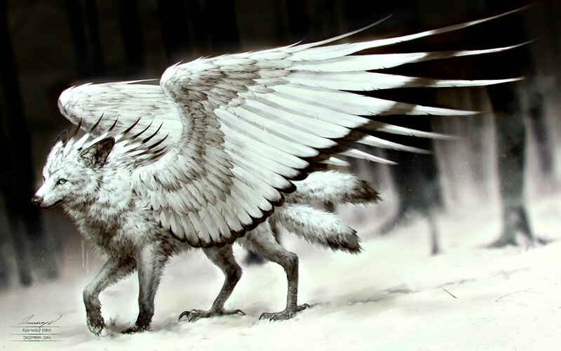 White Winged Wolf — Dramatic, Winter, Digital Art
