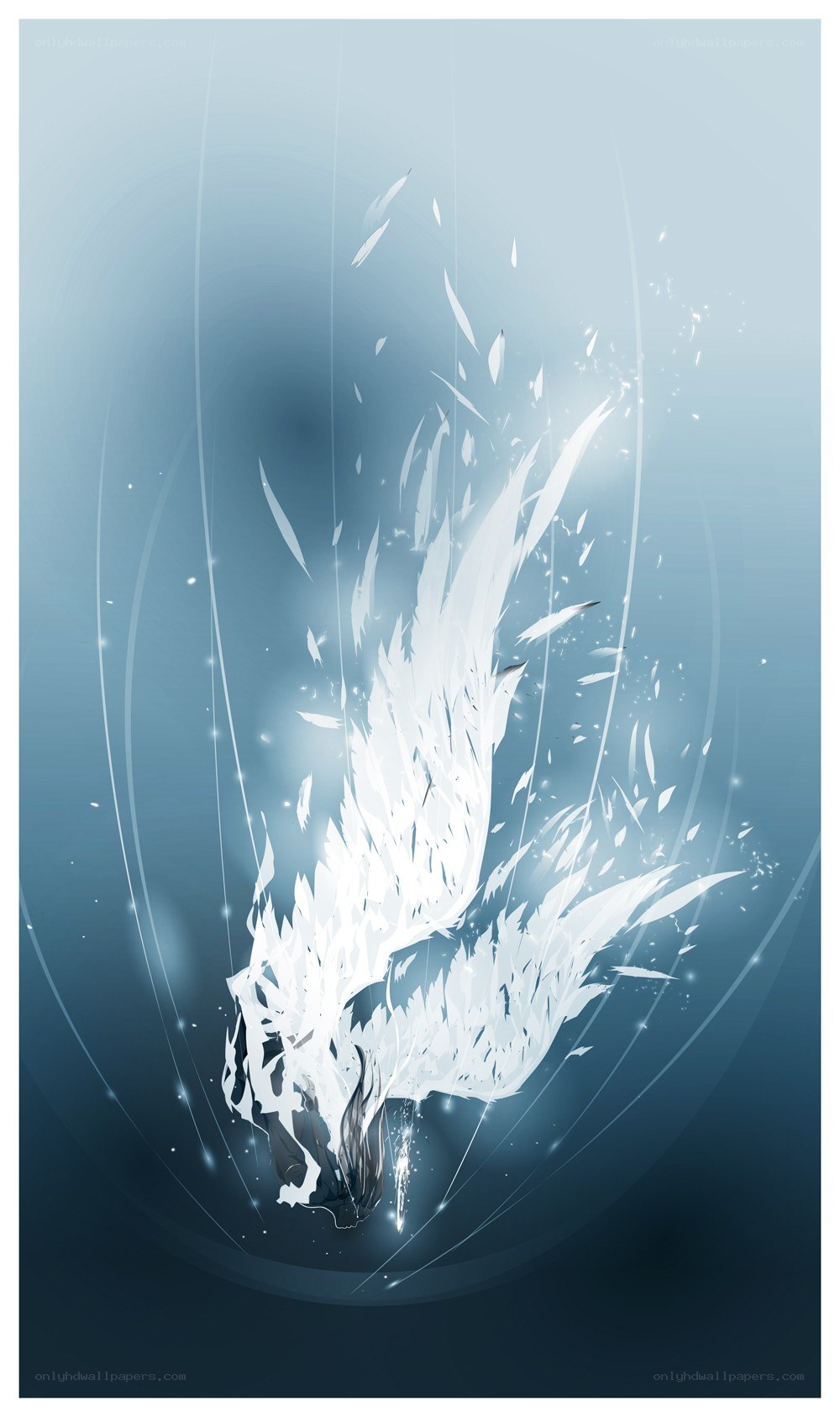 white wings in blue light