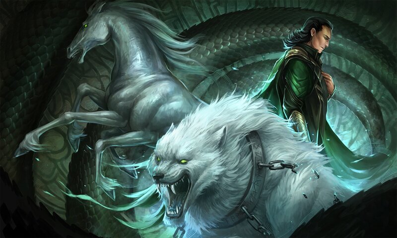 White Wolf and Horse — Green