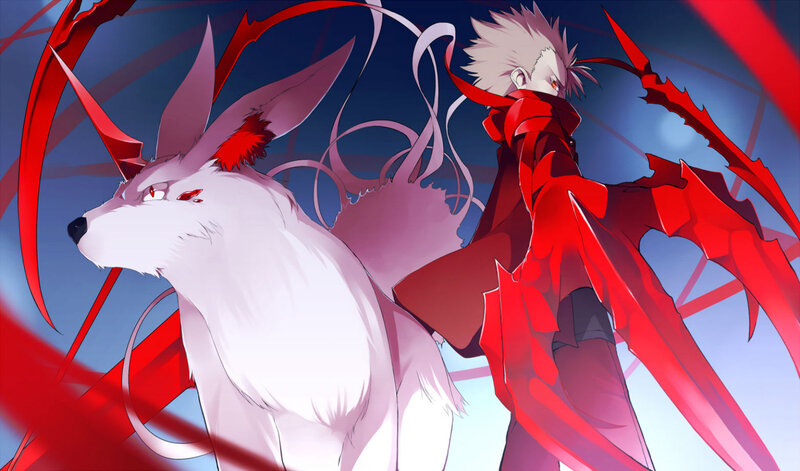 White Wolf and Red-clad Figure — Red