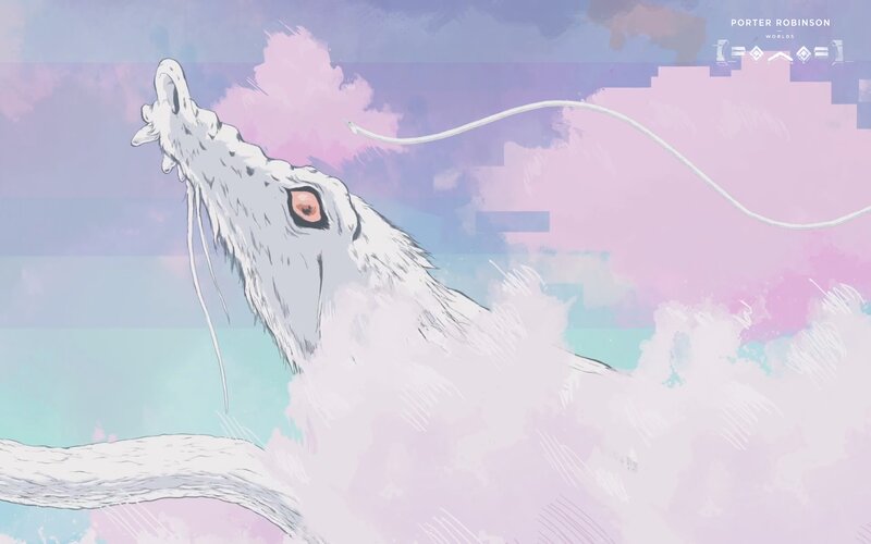 White Wolf in Clouds — Pink, Dreamy