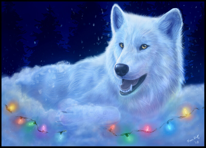 White Wolf in Snow — Blue, Serene