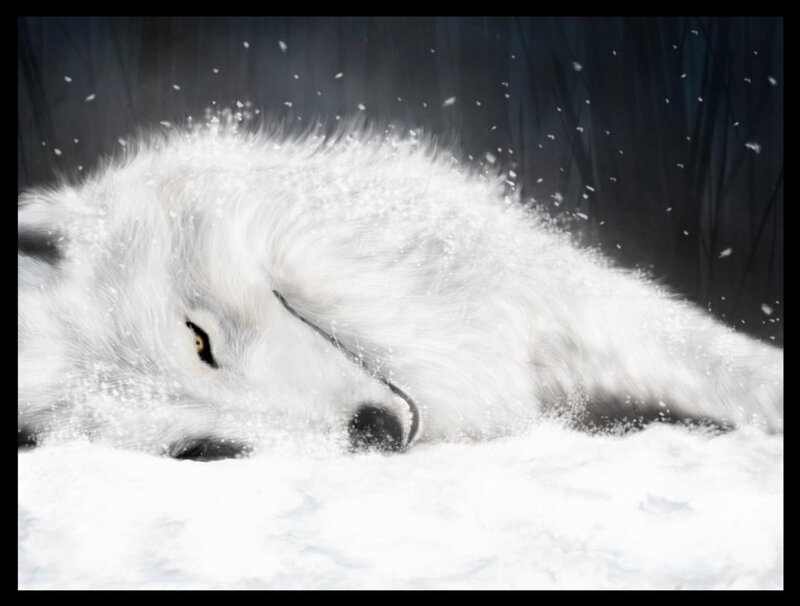 White Wolf in Snow — Calm, Winter, Digital Art