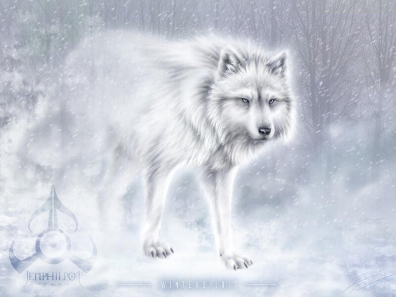 White Wolf in Snow — Cold, Winter, Digital Art