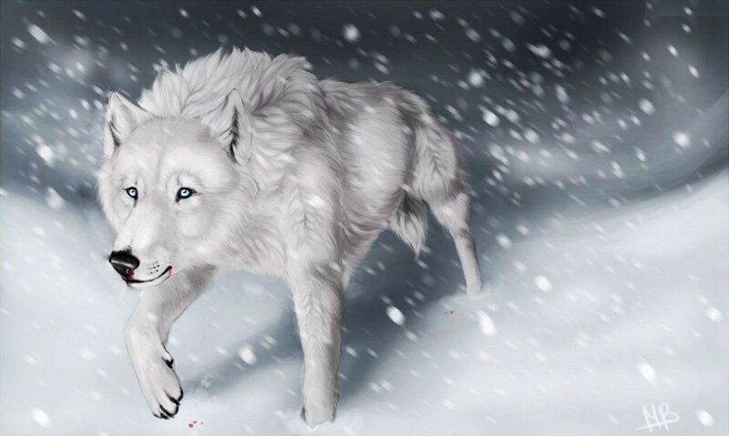 White Wolf in Snow — Dramatic, Winter, Digital Art, Blood