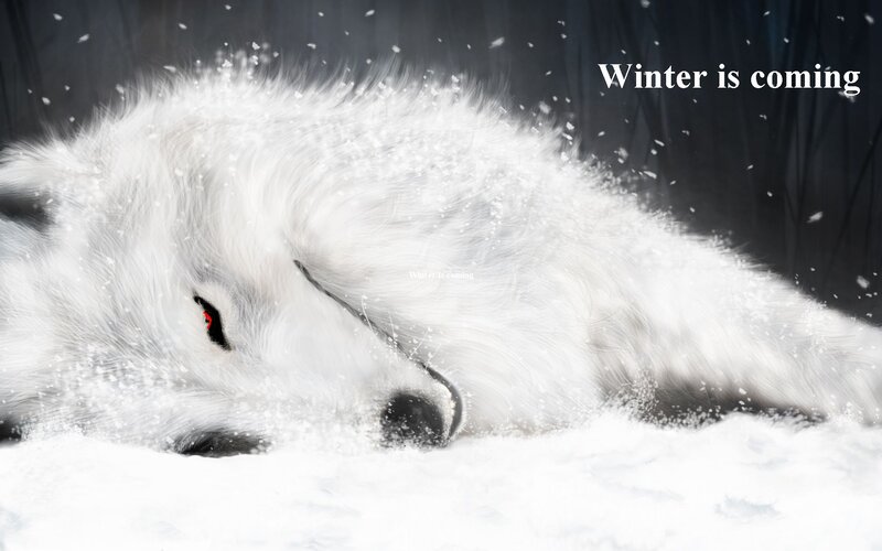 White Wolf in Snow — Dramatic, Winter, Digital Art, Forest, Red Eyes