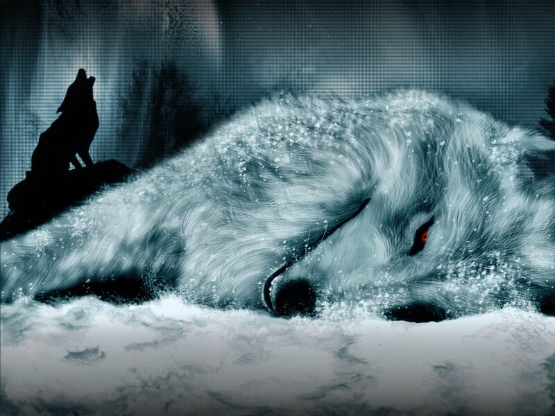 White Wolf in Snow — Dramatic, Winter, Digital Art, Howling Wolf
