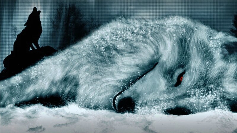 White Wolf in Snow — Dramatic, Winter, Digital Art, Silhouette