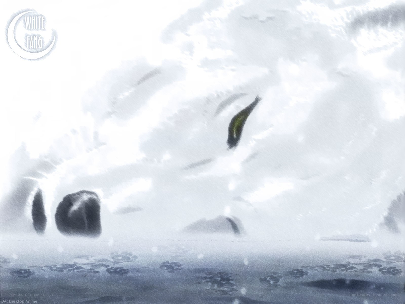 white wolf in snowstorm
