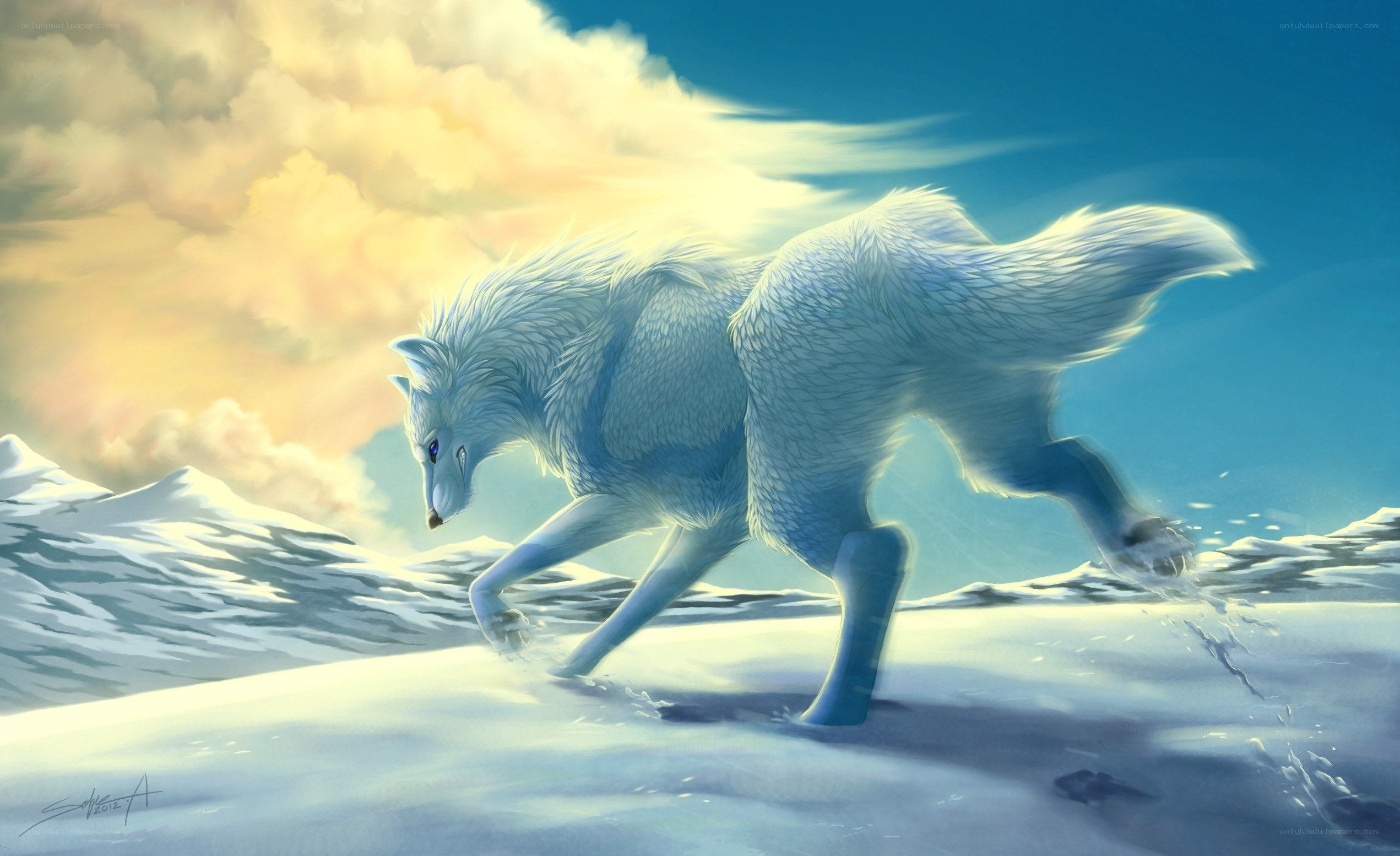white wolf in snowy landscape
