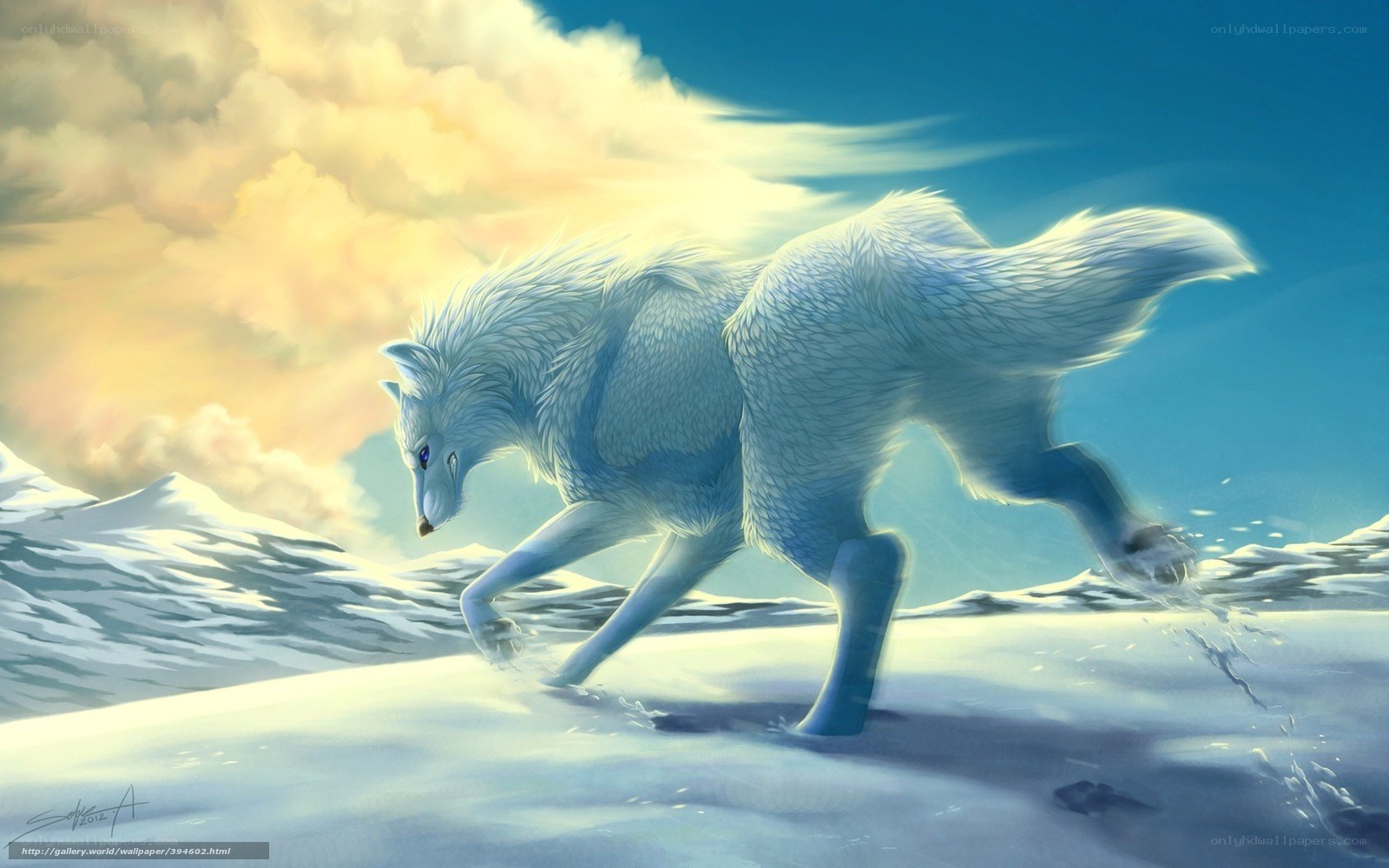 white wolf in snowy landscape