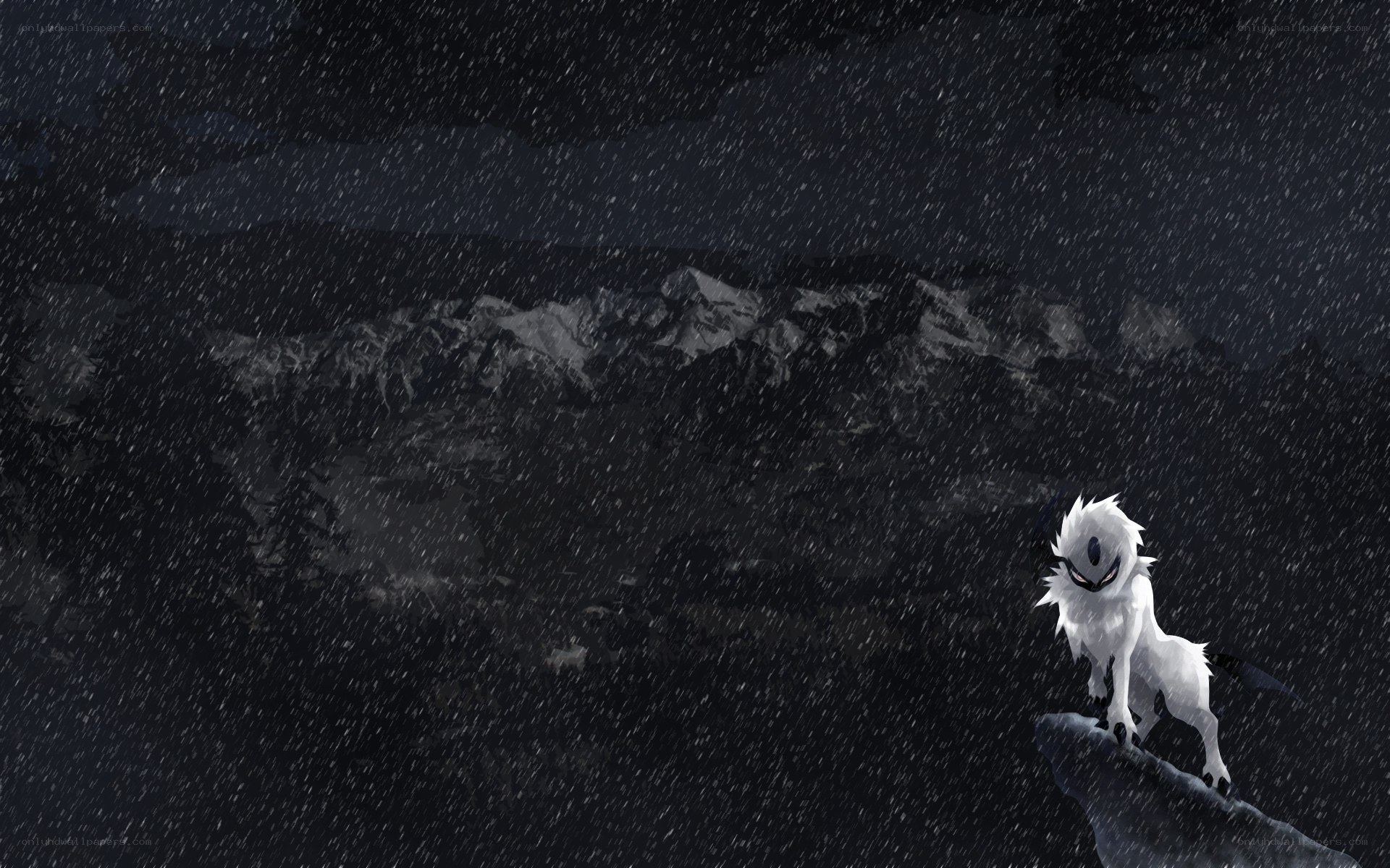 White wolf in snowy mountains