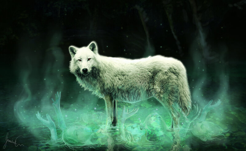 White Wolf in Water — Green