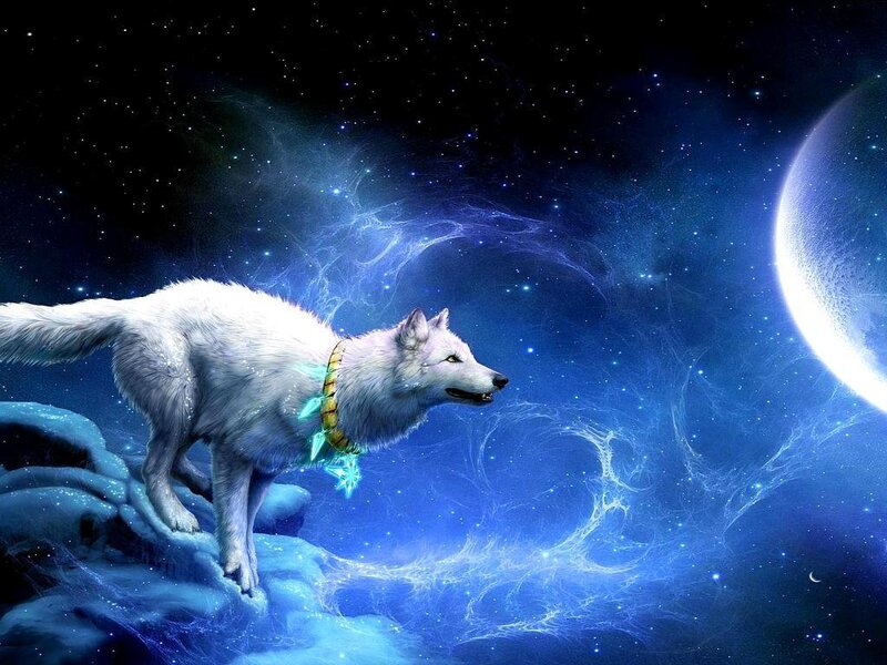 White Wolf on Ice — Blue, Dramatic