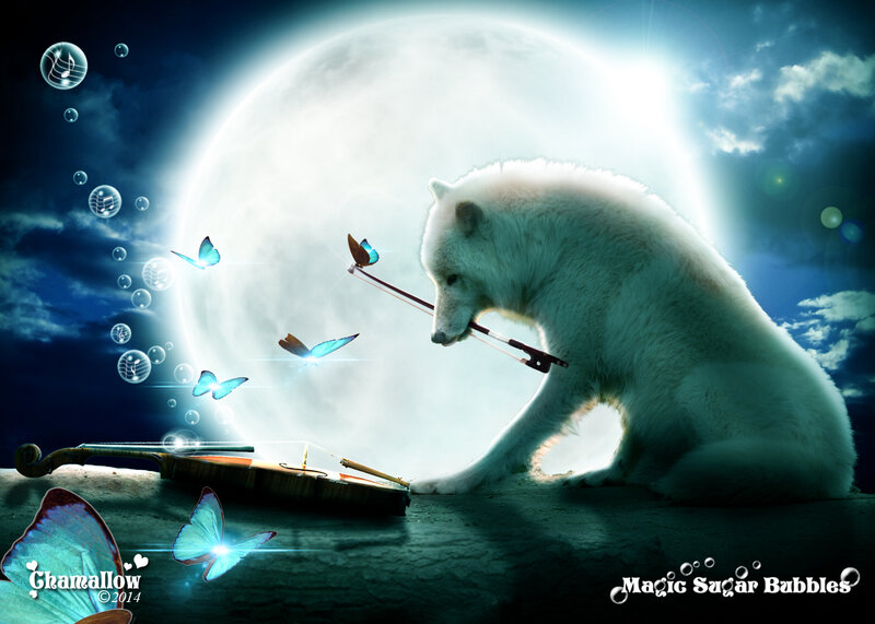 White Wolf Playing Violin