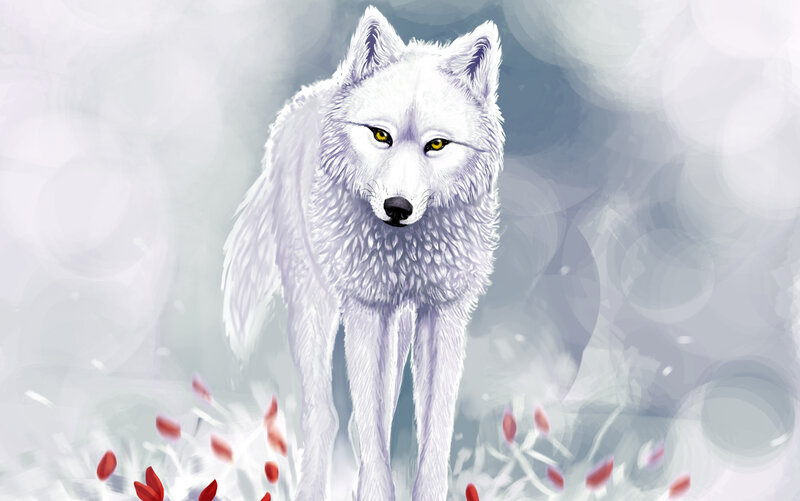 White Wolf Standing — Calm, Winter, Digital Art