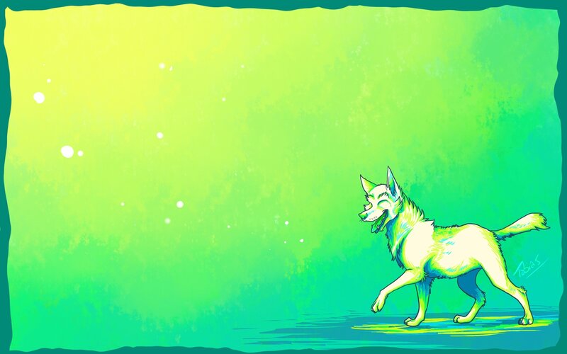 White Wolf Walking — Green, Calm