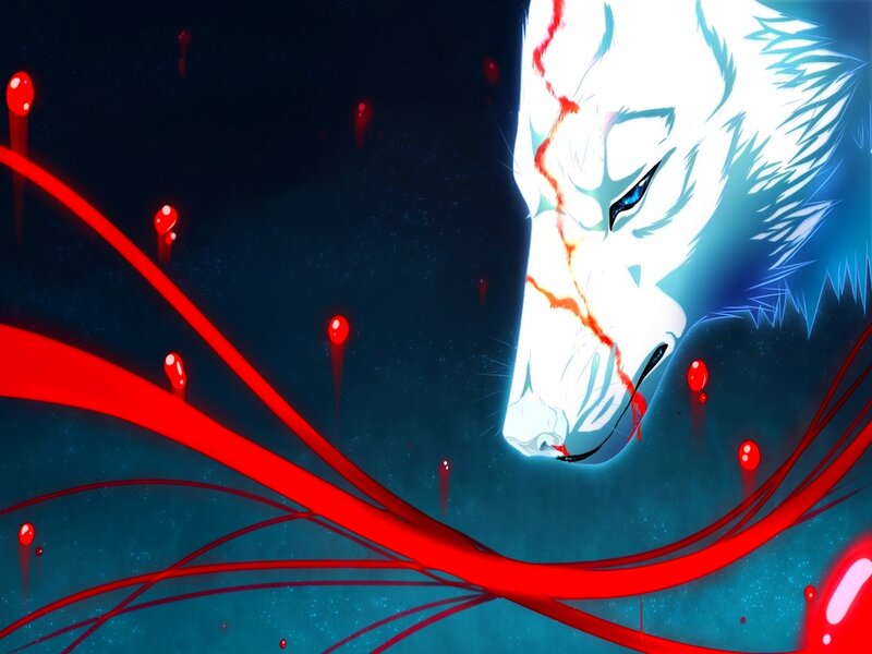 White Wolf with Blood