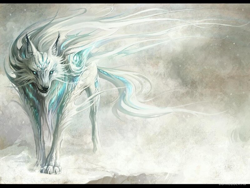 white wolf with blue energy
