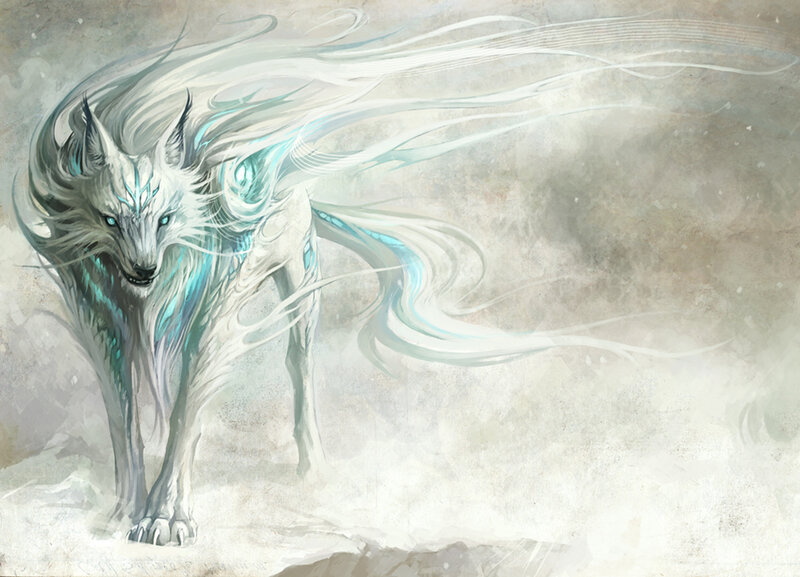 White Wolf with Blue Energy — Dramatic