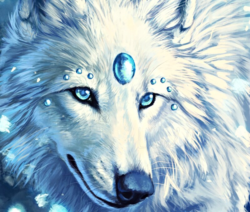 White Wolf with Blue Eyes — Serene, Winter, Digital Art