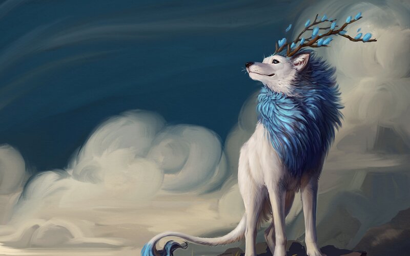 White Wolf with Blue Mane — Serene