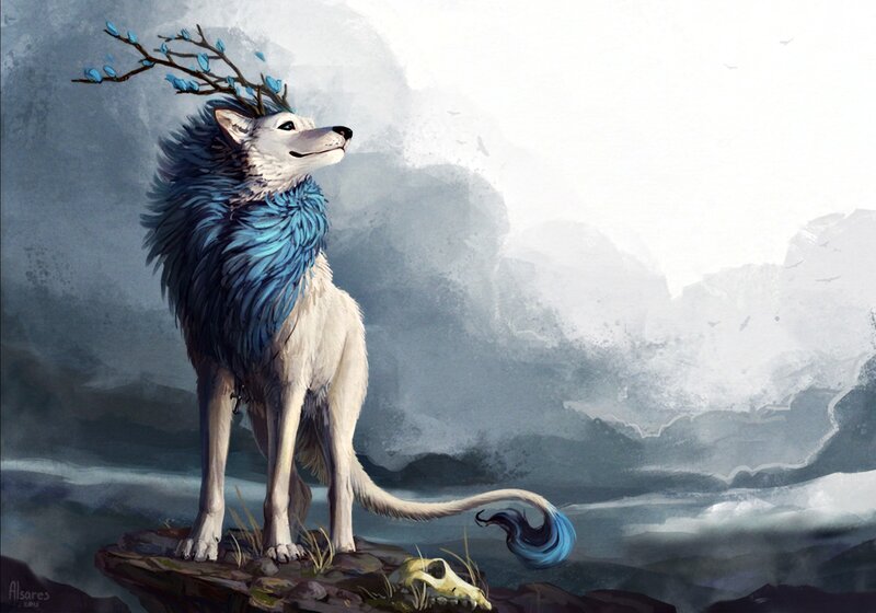 White Wolf with Blue Mane