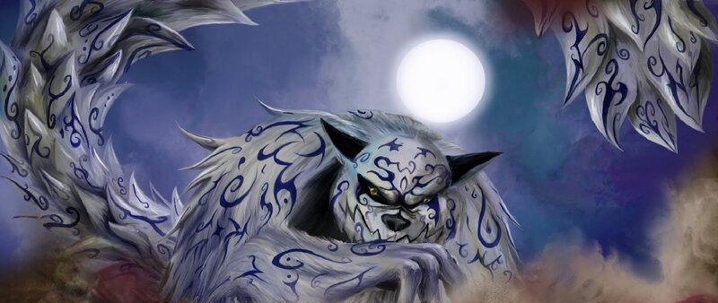White Wolf with Blue Markings — Dramatic
