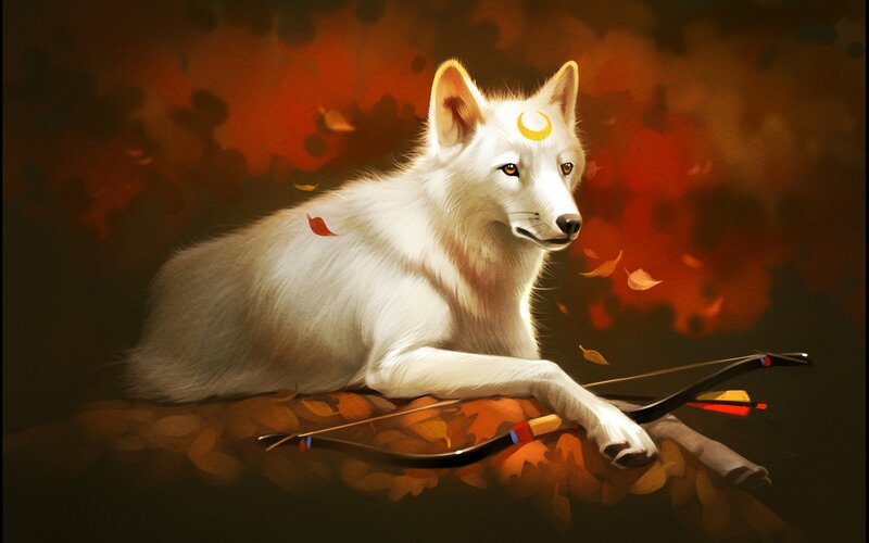 White Wolf with Bow