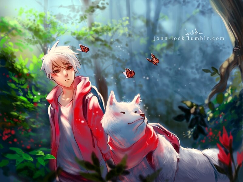 White Wolf with Boy
