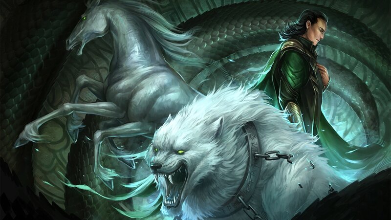 White Wolf with Chains — Green, Dramatic