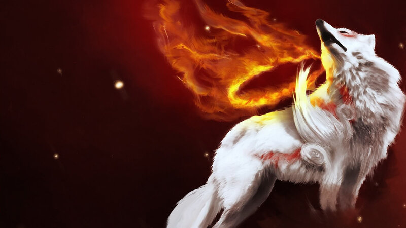 white wolf with fire