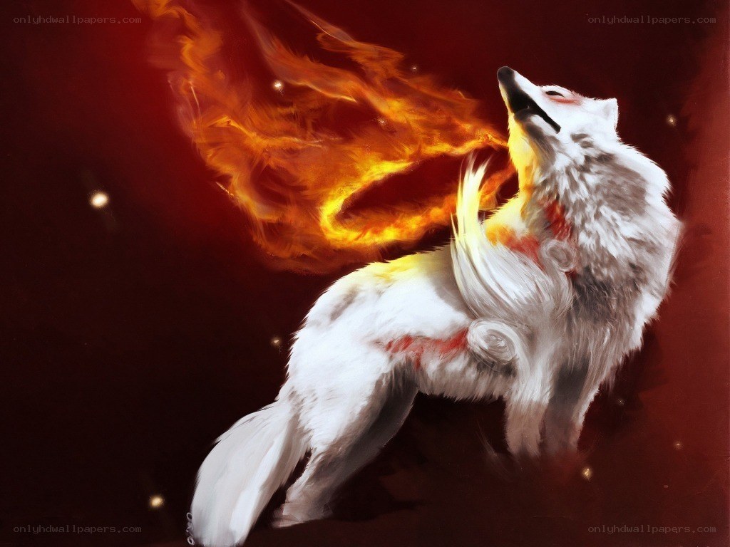 white wolf with fire
