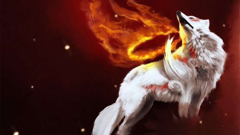 white wolf with fire