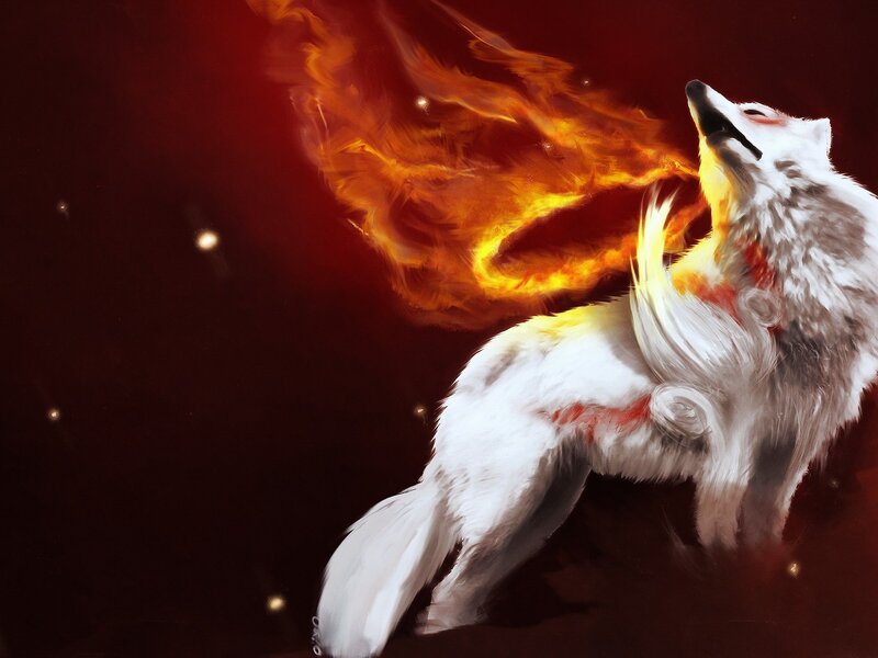 white wolf with fire breath