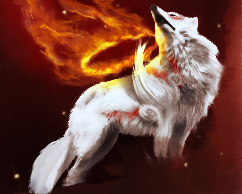 white wolf with fire breath