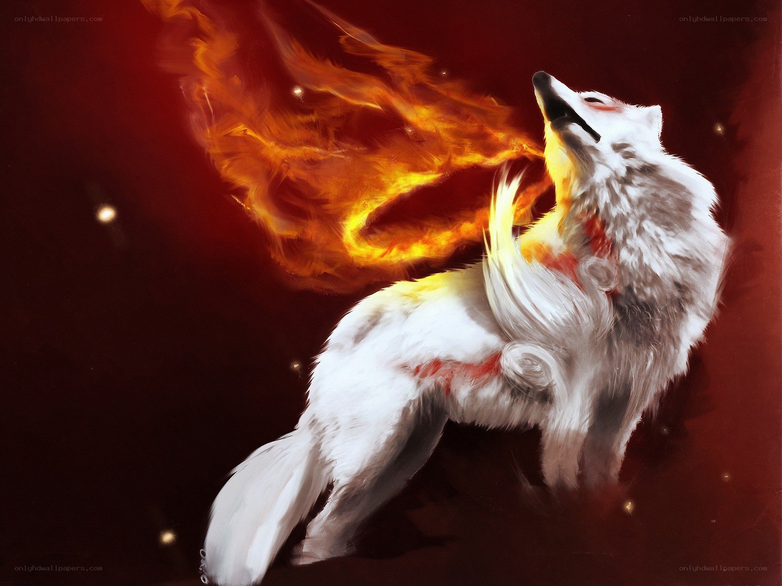 white wolf with fire breath
