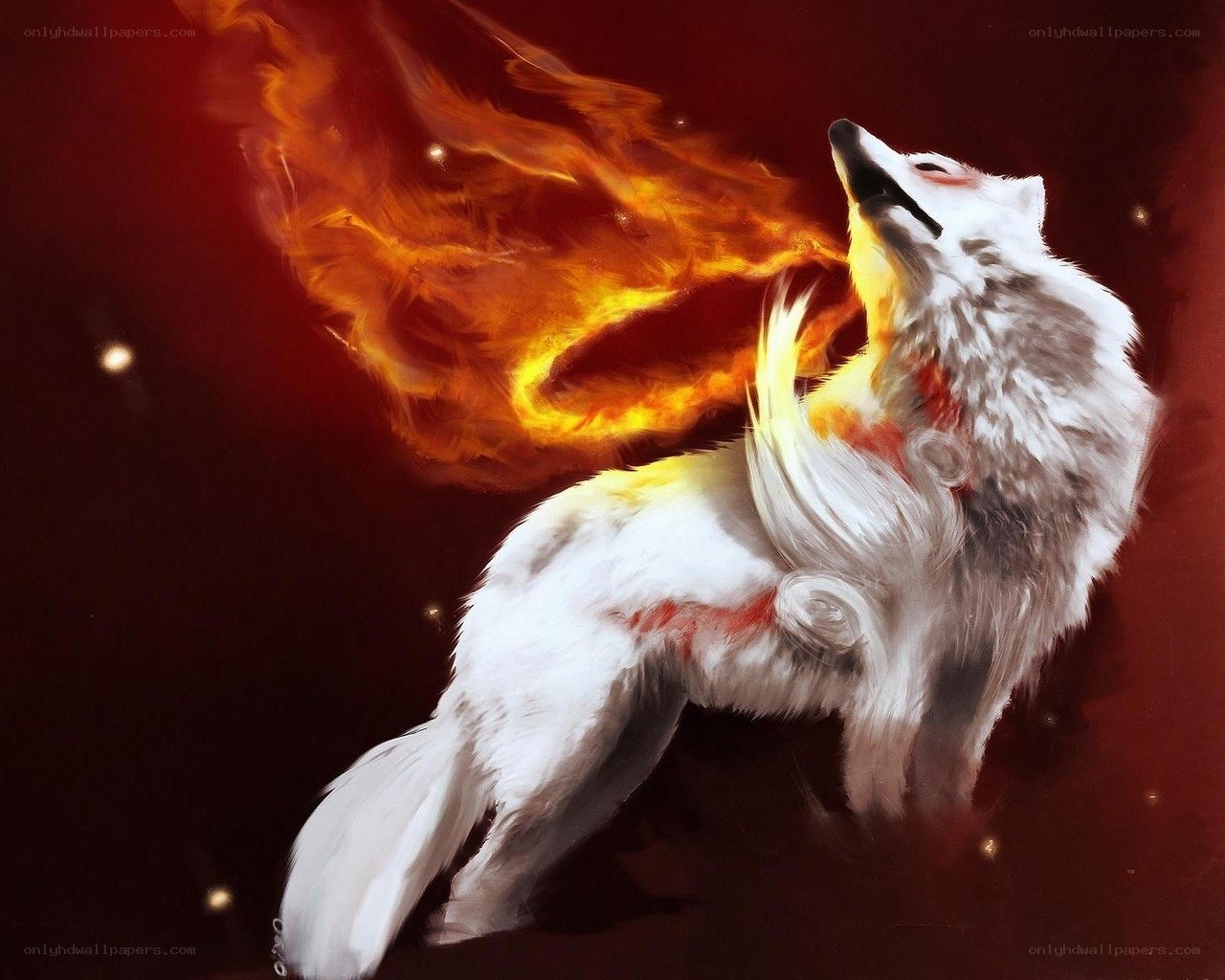 white wolf with fire breath