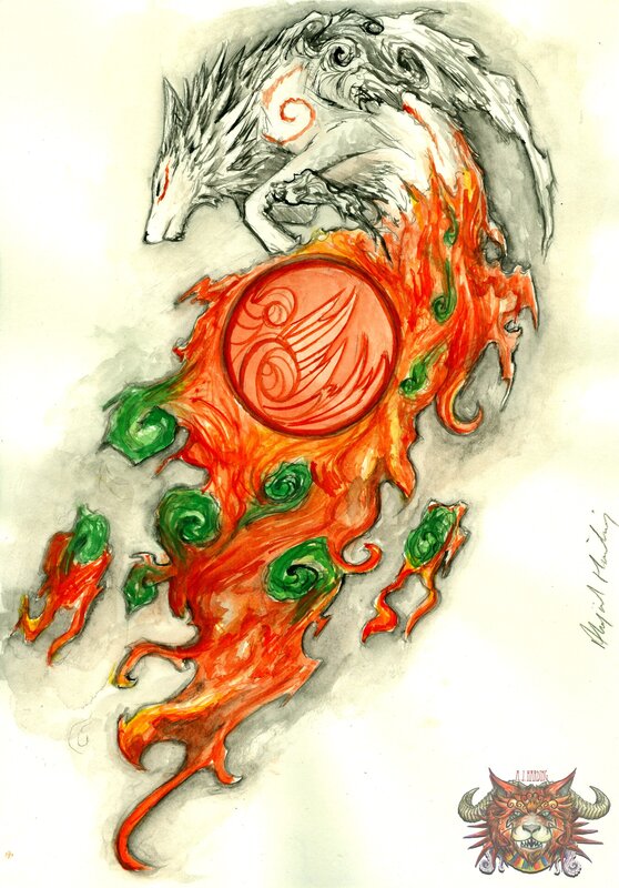 White Wolf with Fire Design