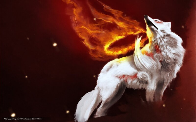 white wolf with fire