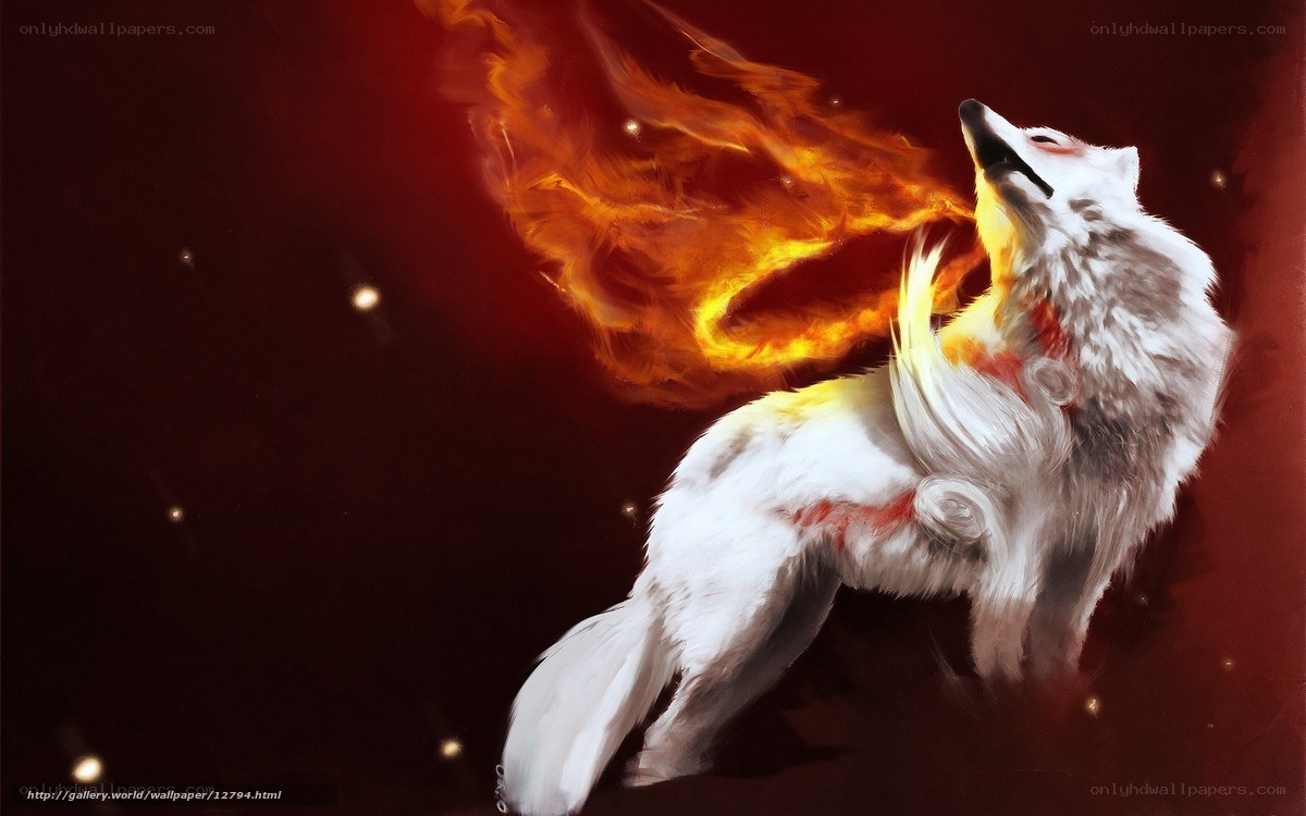 white wolf with fire