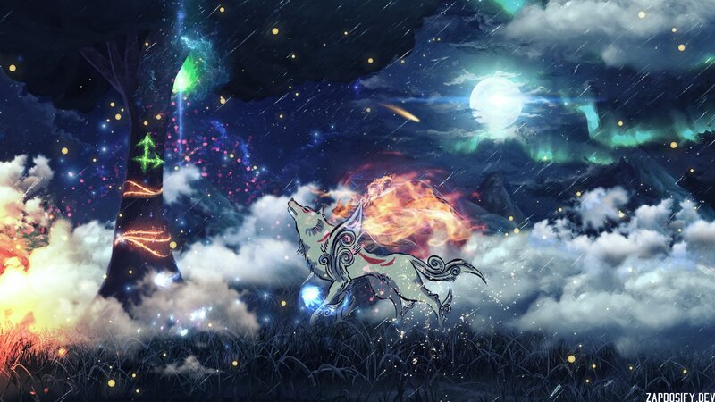 White Wolf with Flames — Blue
