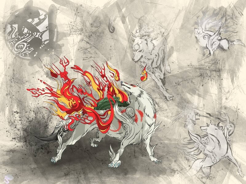 White Wolf with Flames — Gray