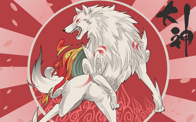 White Wolf with Flames — Red, Dramatic, Anime, Circle