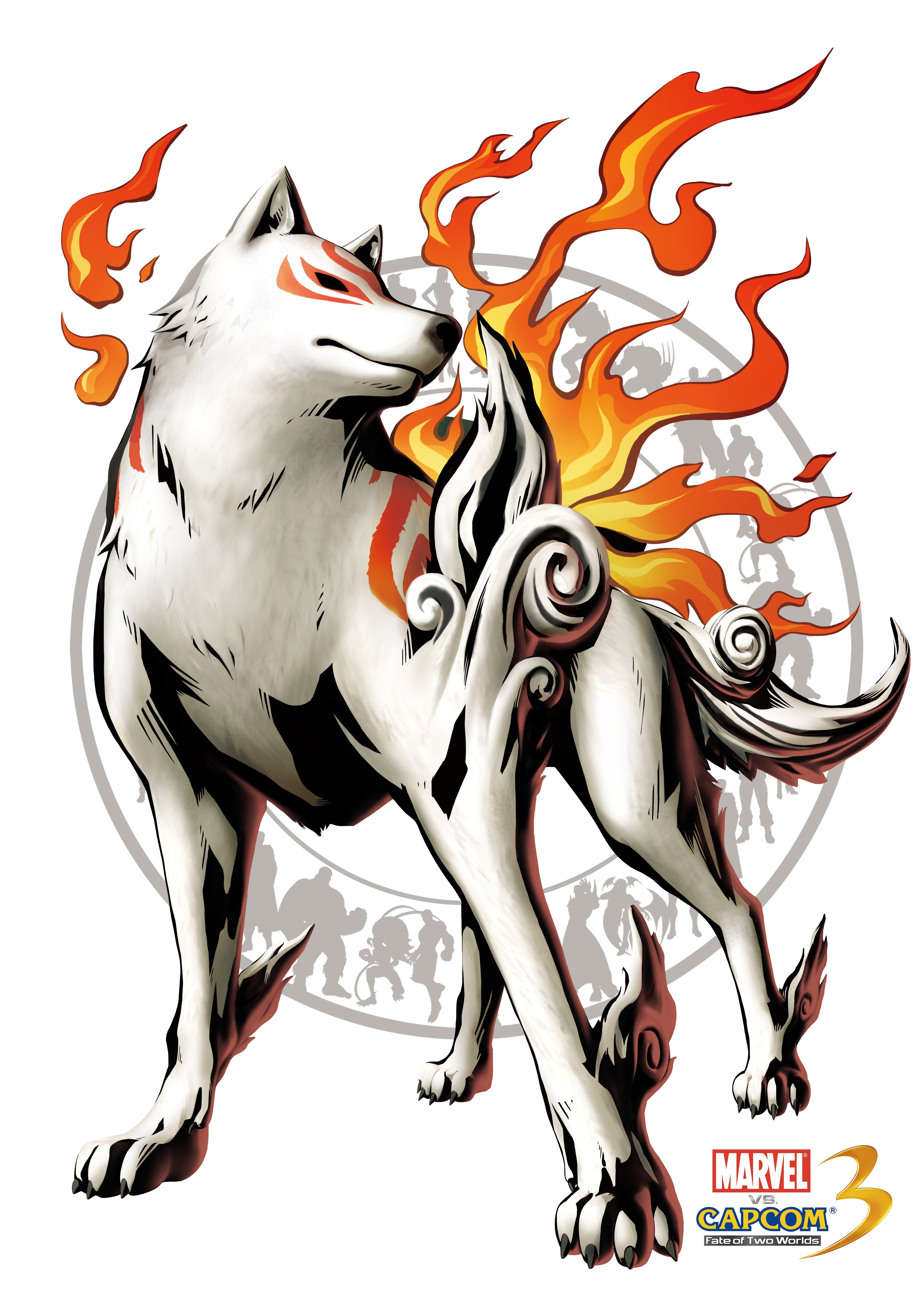 white wolf with flames
