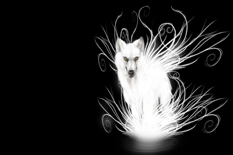 White Wolf with Glowing Aura — Dramatic