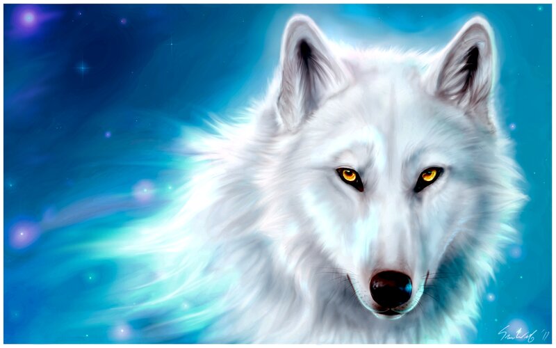 White Wolf with Glowing Eyes — Blue, Mystical