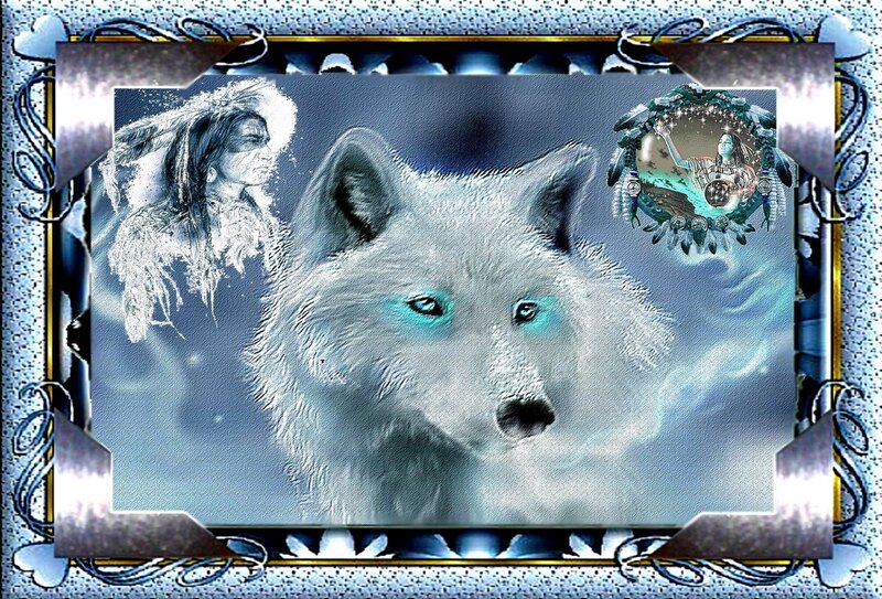 White Wolf with Glowing Eyes — Blue