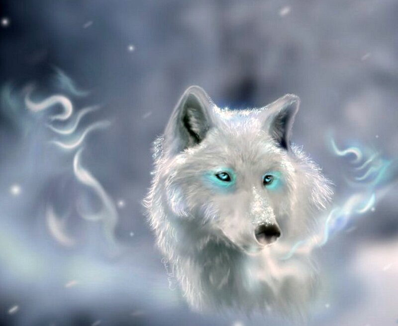 White Wolf with Glowing Eyes — Mystical